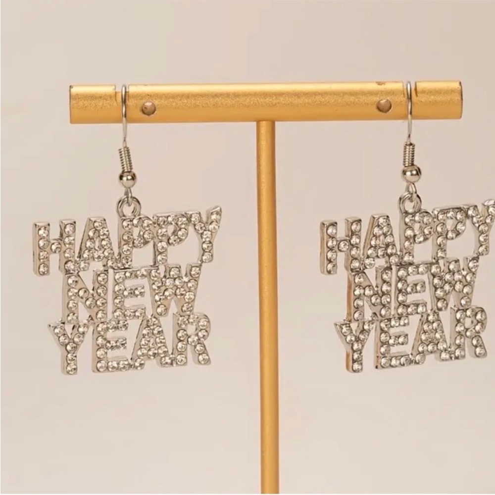 Silver Happy New Year Earrings